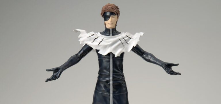 Figurine Bleach Grandista Aizen Sōsuke de 28 cm représentant le célèbre capitaine dans une pose élégante et intimidante
