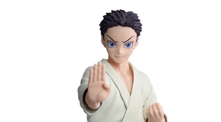 Figurine Demon Slayer Vibration Stars Hakuji de Banpresto représentant Akaza sous sa forme humaine dans une pose de combat