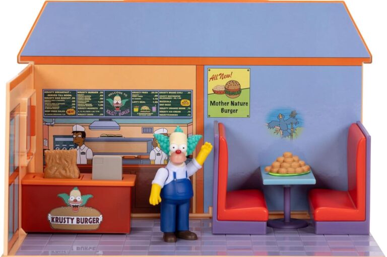 Playset Krusty Burger Les Simpson représentant le célèbre restaurant de Springfield avec ses accessoires et fonctions interactives